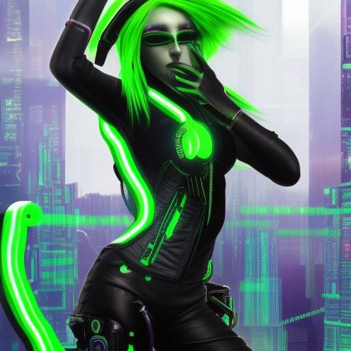 Cyberpunk Girl with Neon Accents in Detailed Matte Painting