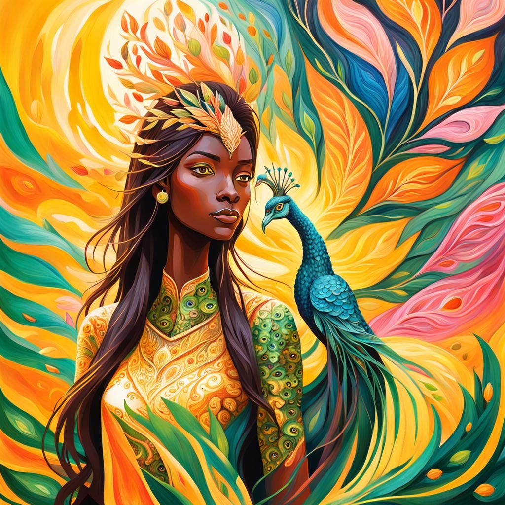 Dragon Peacock Woman in Abstract Expressionism