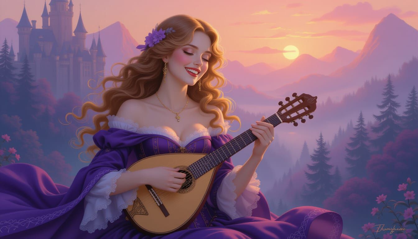 Twilight Bard with Lute in Ethereal Fantasy Painting