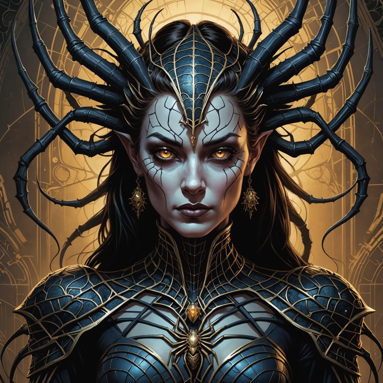 Detailed Spider Queen Portrait in Comic Book Art Style