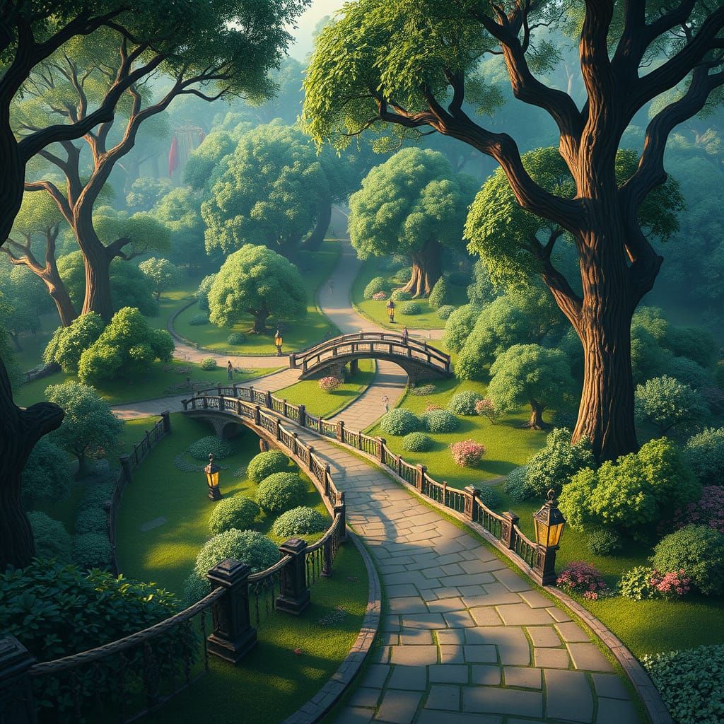 Mystical Park in a Detailed Matte Painting Style