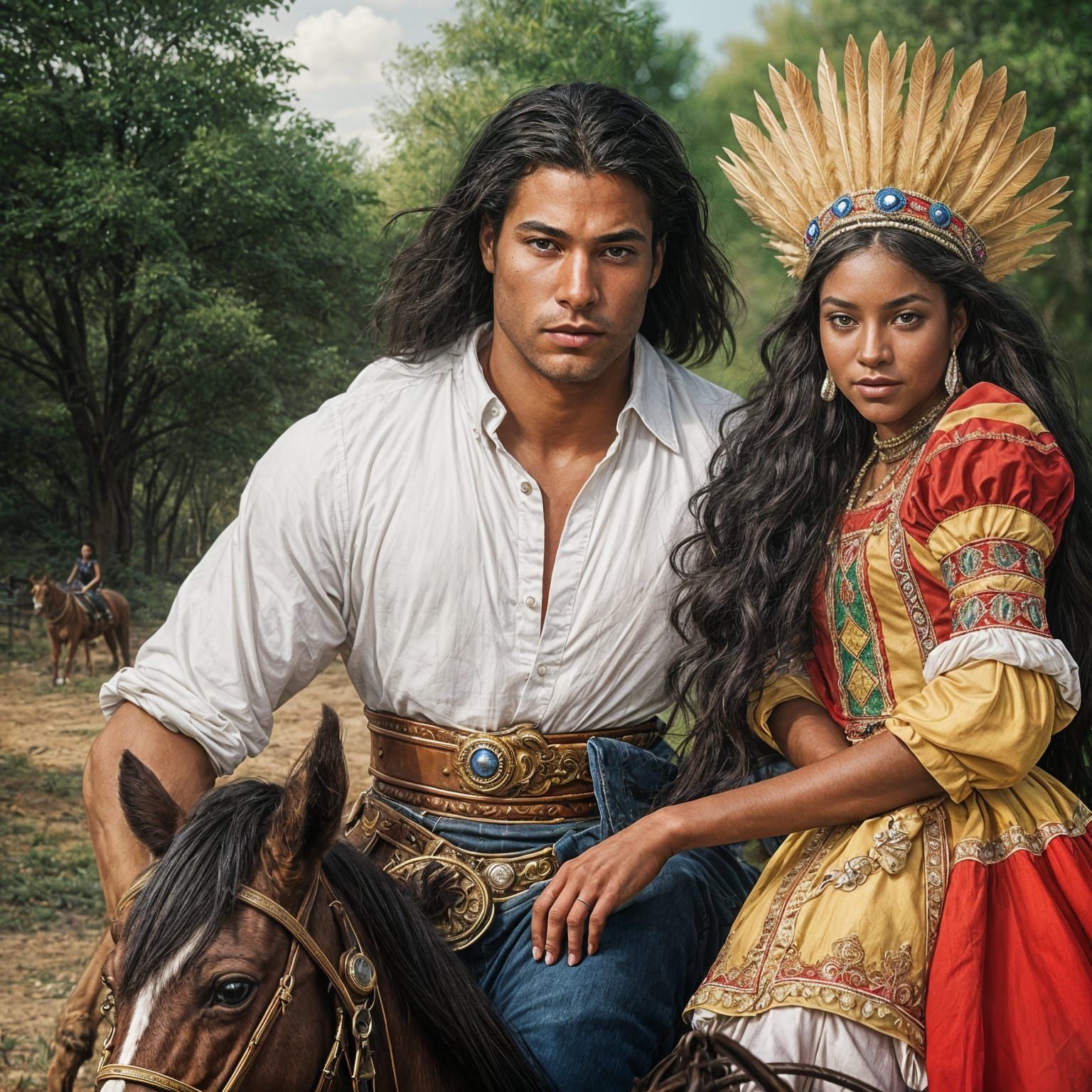 African Princess and Native American Chief on Carriage