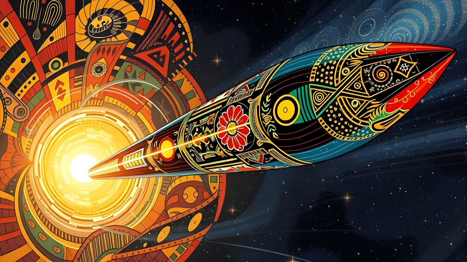 Klimt-Inspired Cosmic Vessel in Vibrant, High-Tech, Interste...