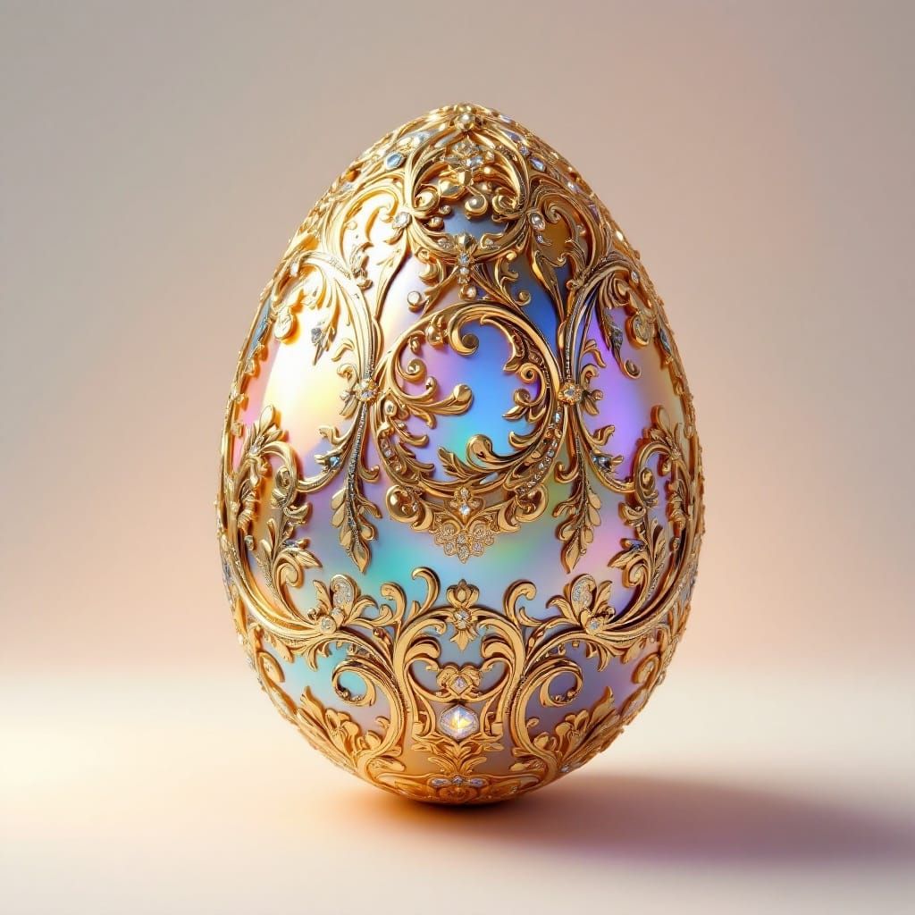 Ornate Easter Egg with Iridescent Hues and Metallic Accents ...