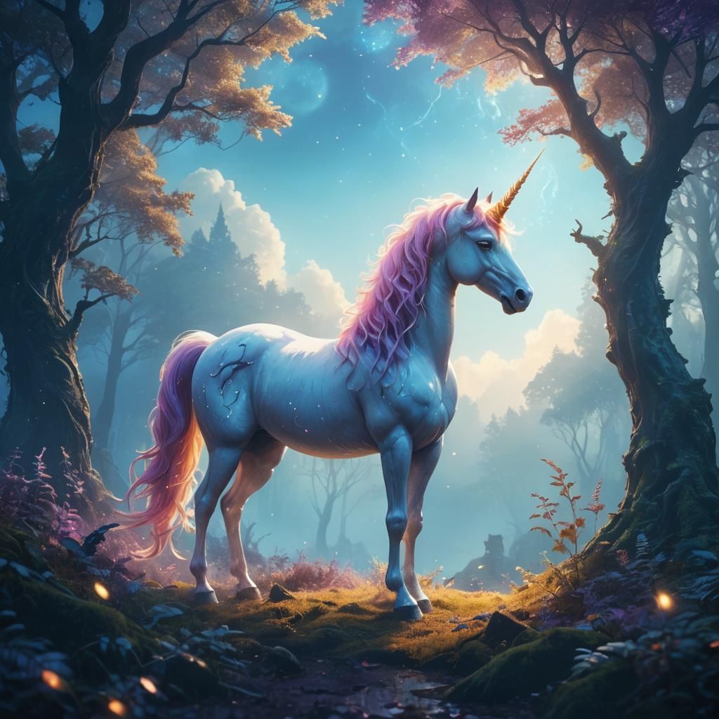 Glowing Unicorn Horn Symbol in Mystical Forest