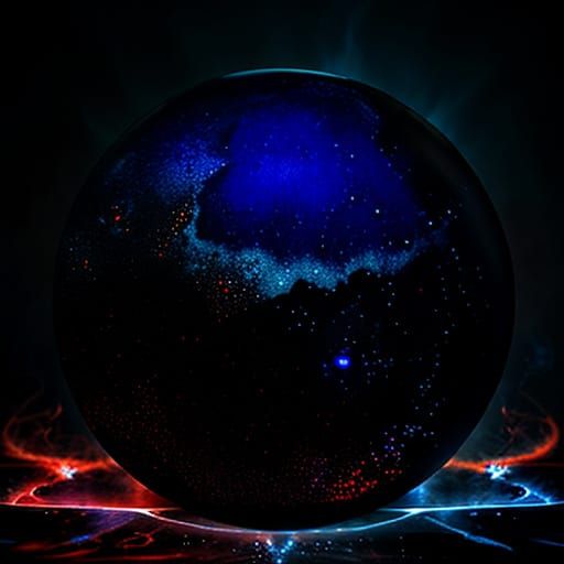 Surreal Cosmic Horror Crystal Orb in Electric Blue and Crims...