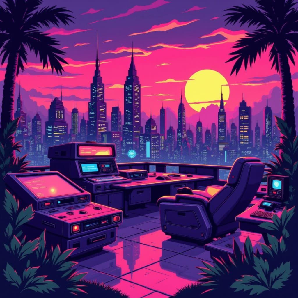 80s Retro Vibes Neon Nightscape