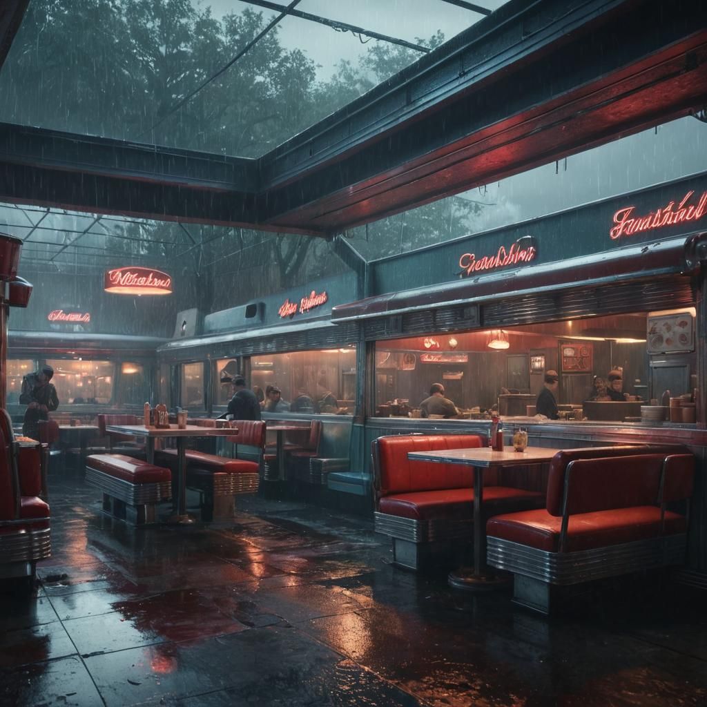 diner in the rain