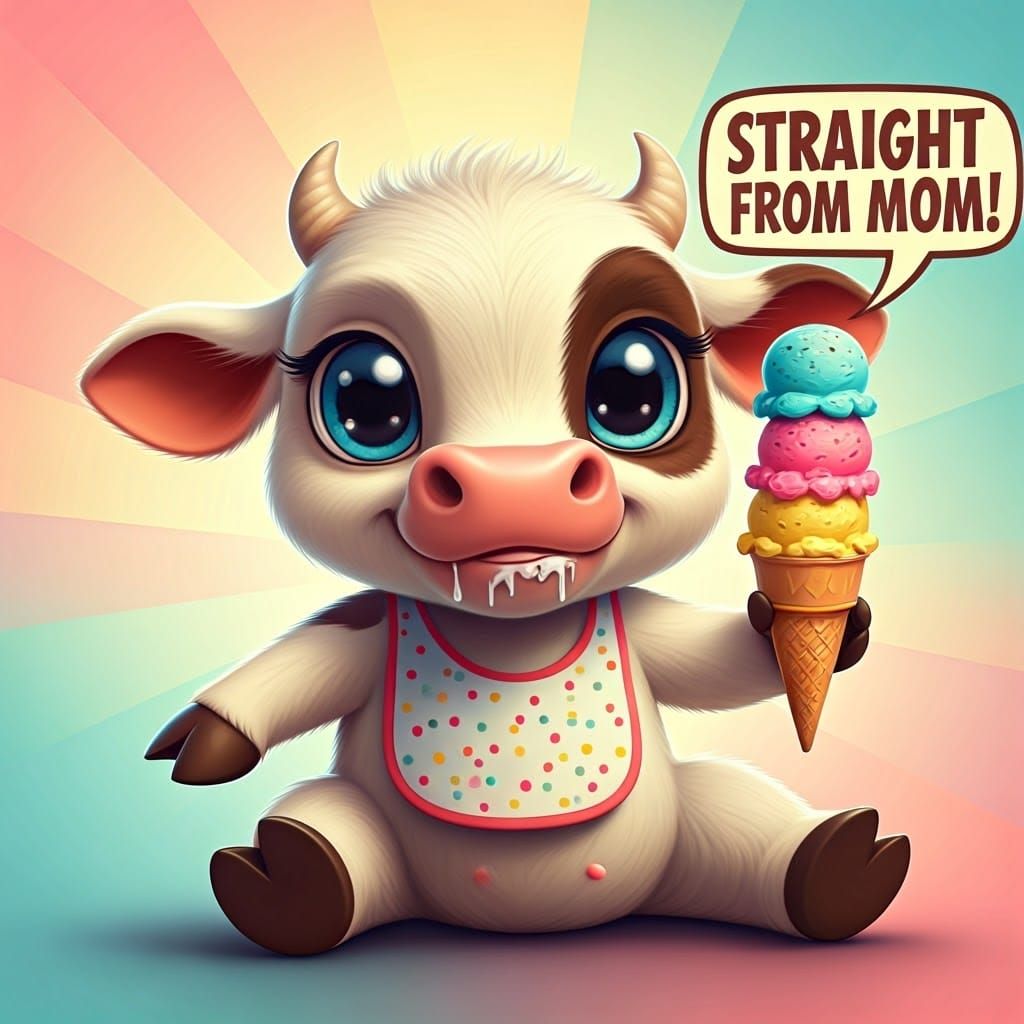 Cute Chibi Calf with Ice Cream Cone