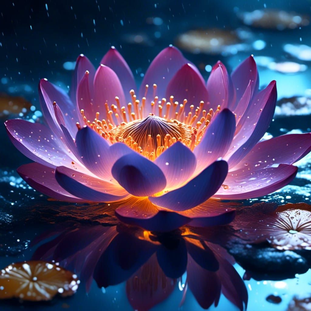 Bioluminescent Lotus Flower in Ultraviolet Light