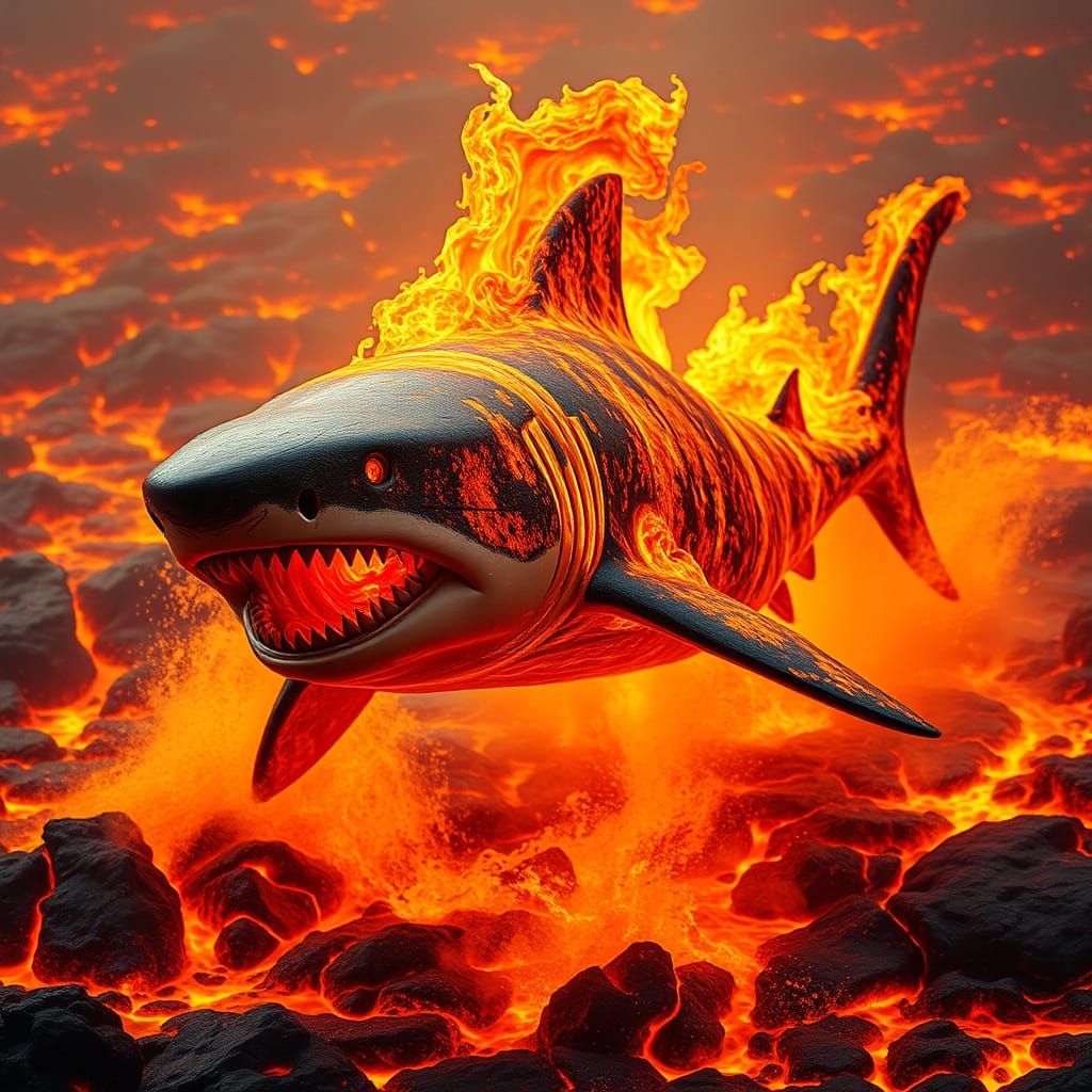 Fiery Magma Shark Dances Through Lava in Epic Cinematic Art