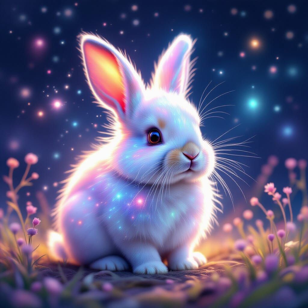 Cosmic Fur Rabbit in Astral Illustration Style