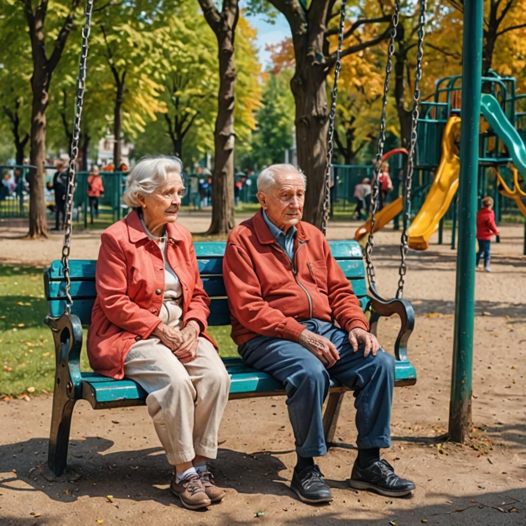 Children and Elderly Couple in Playground Scene