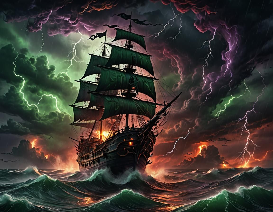 Ghost Pirate Ship in Demonic Storm