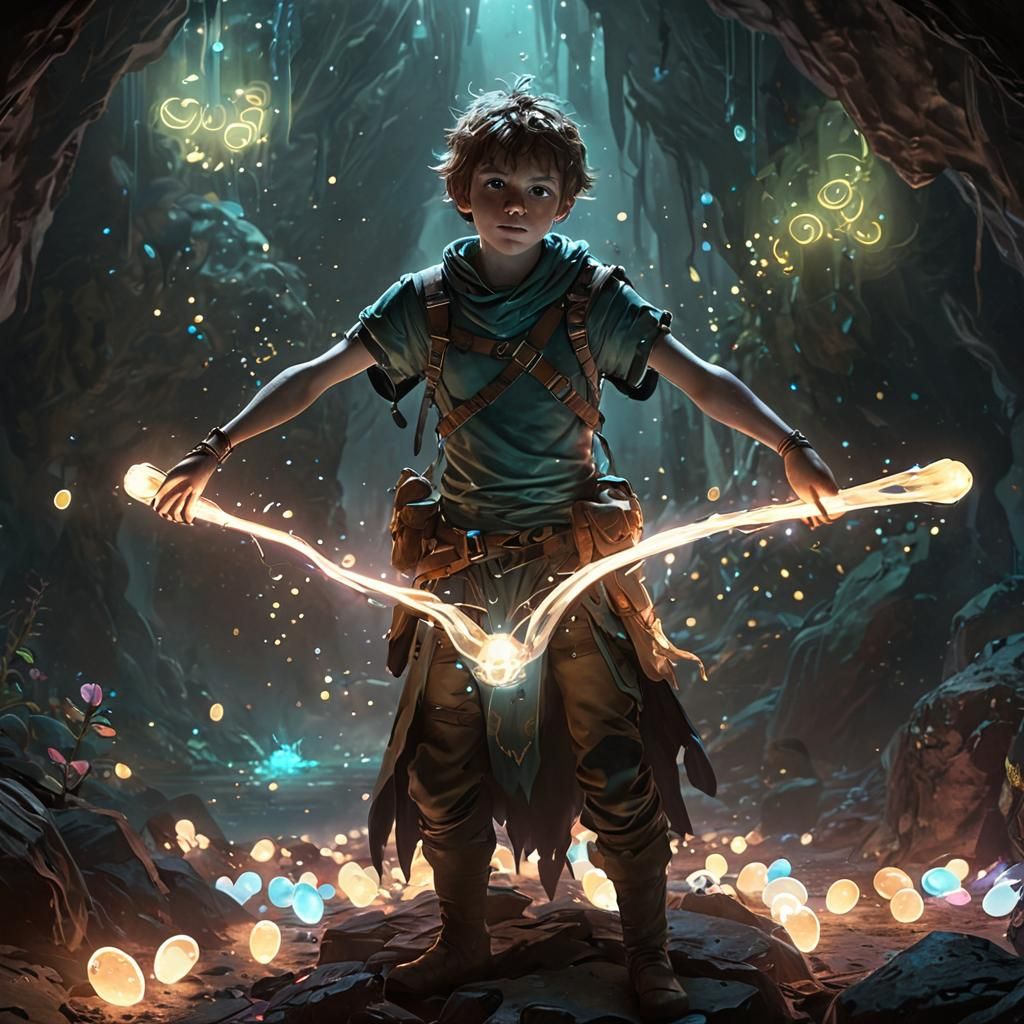 Ethereal Fantasy Adventurer in Crystal Cavern