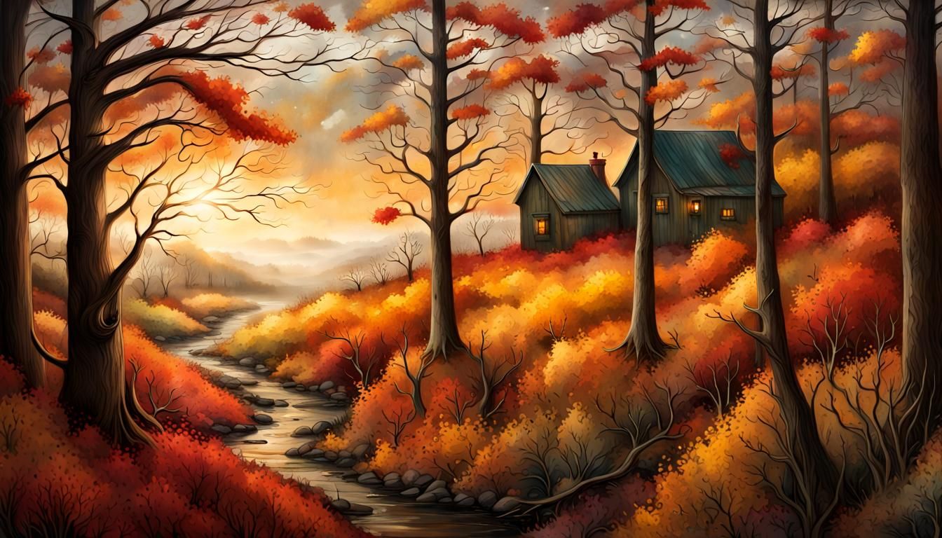 Autumn Landscape Shines After Rain Shower