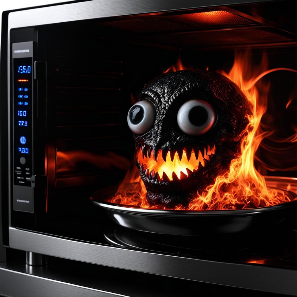 Eerie Demonic Microwave with Human Eyes
