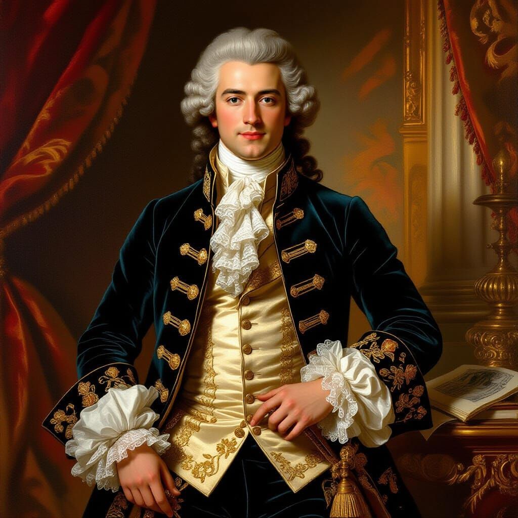 French Nobleman in Baroque Boudoir, Classic Painting