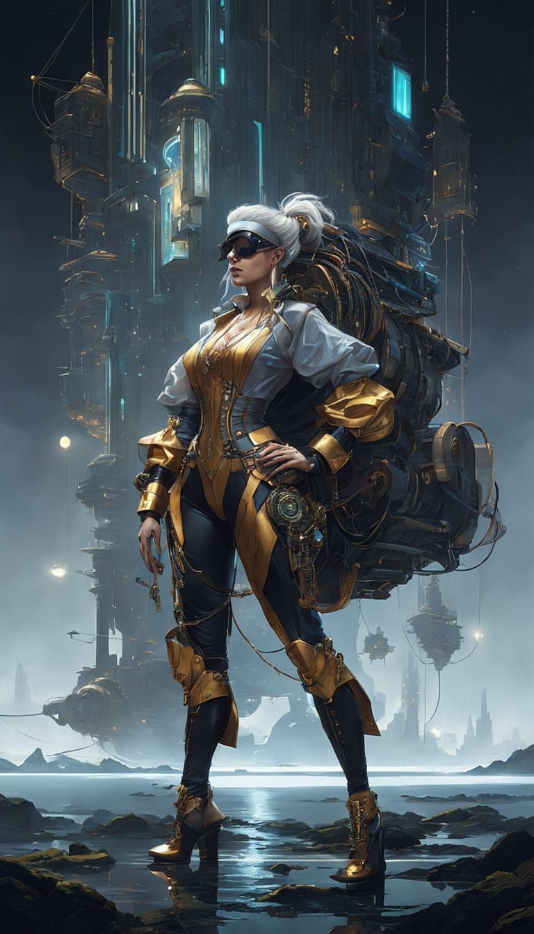 Futuristic Female Pirate in Robotic Splendor