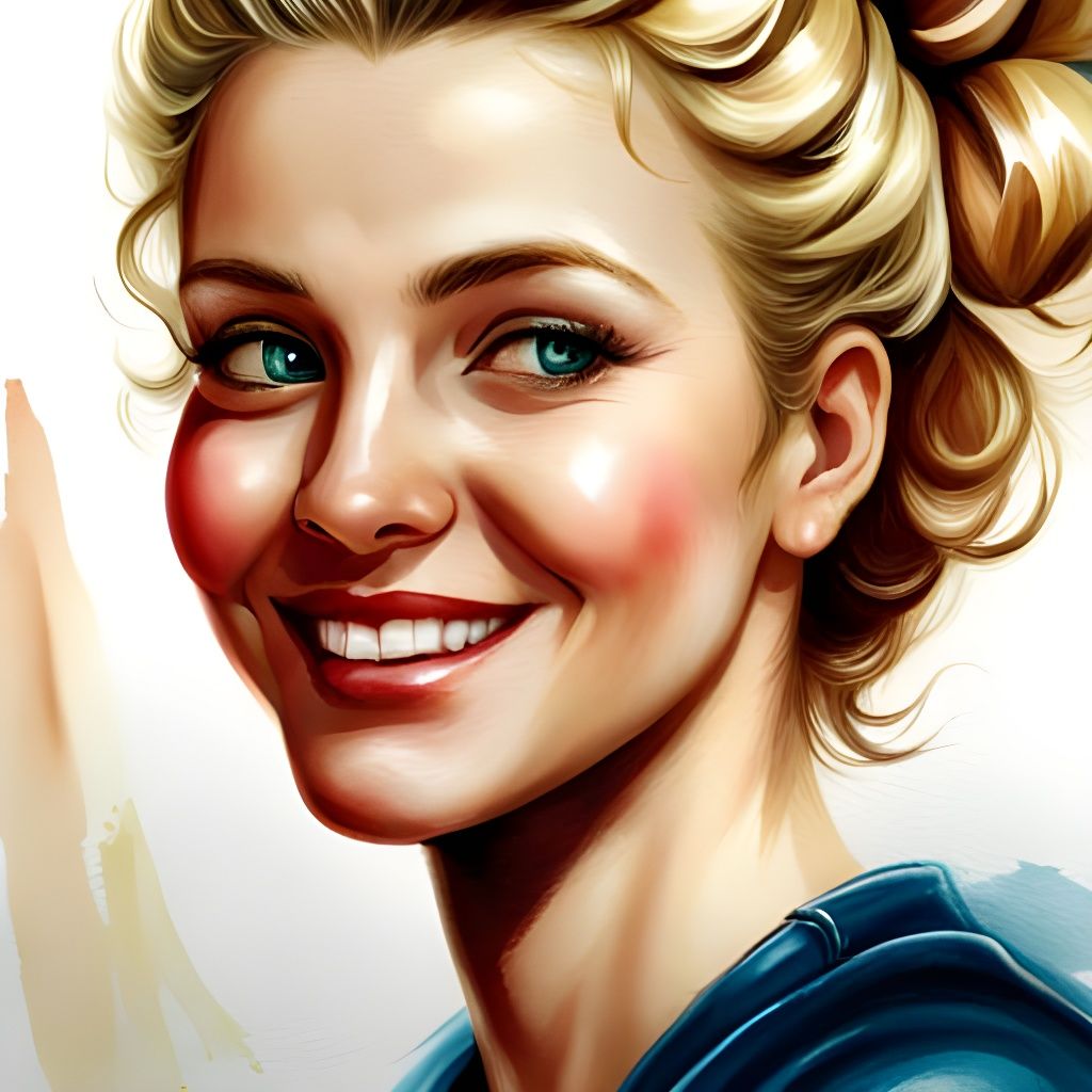 Smiling Blonde Girl in Pin-Up Art Style