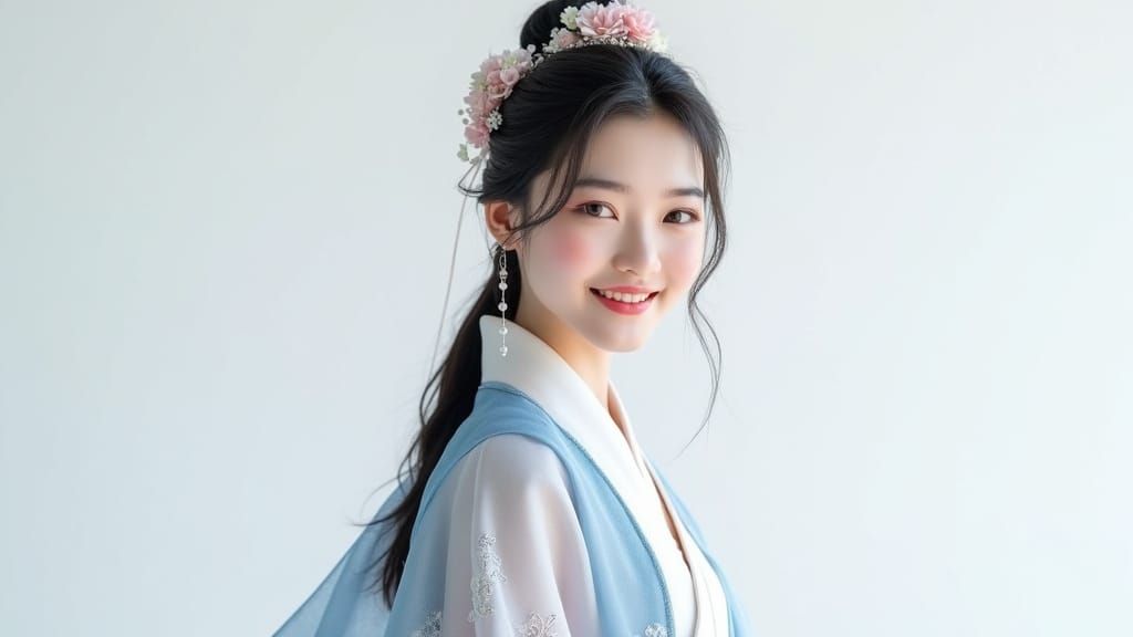 Ethereal Korean Woman in Elegant Hanbok: Hyperrealistic Port...