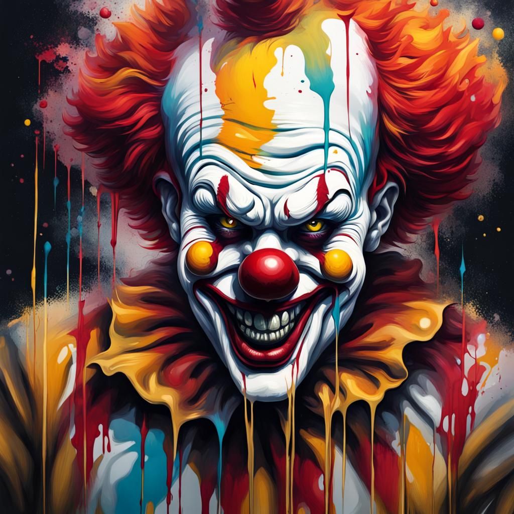 Bloody Scary Clown Face in Graffiti Art Style