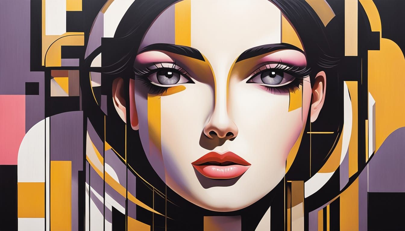 Faces in Surreal Abstract Cubist Art Deco Style