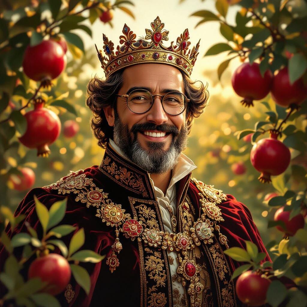Regal King with Pomegranate Grove in Golden Hour Light