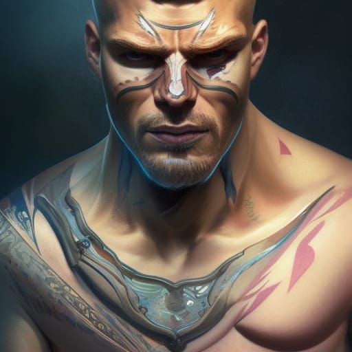 Detailed Portrait of Man with Tribal Tattoos