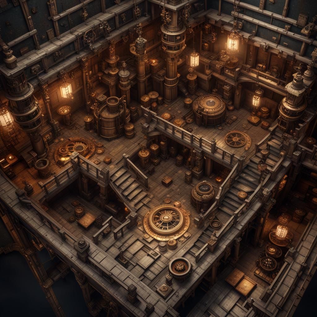 Steampunk Japanese Castle Interior Map