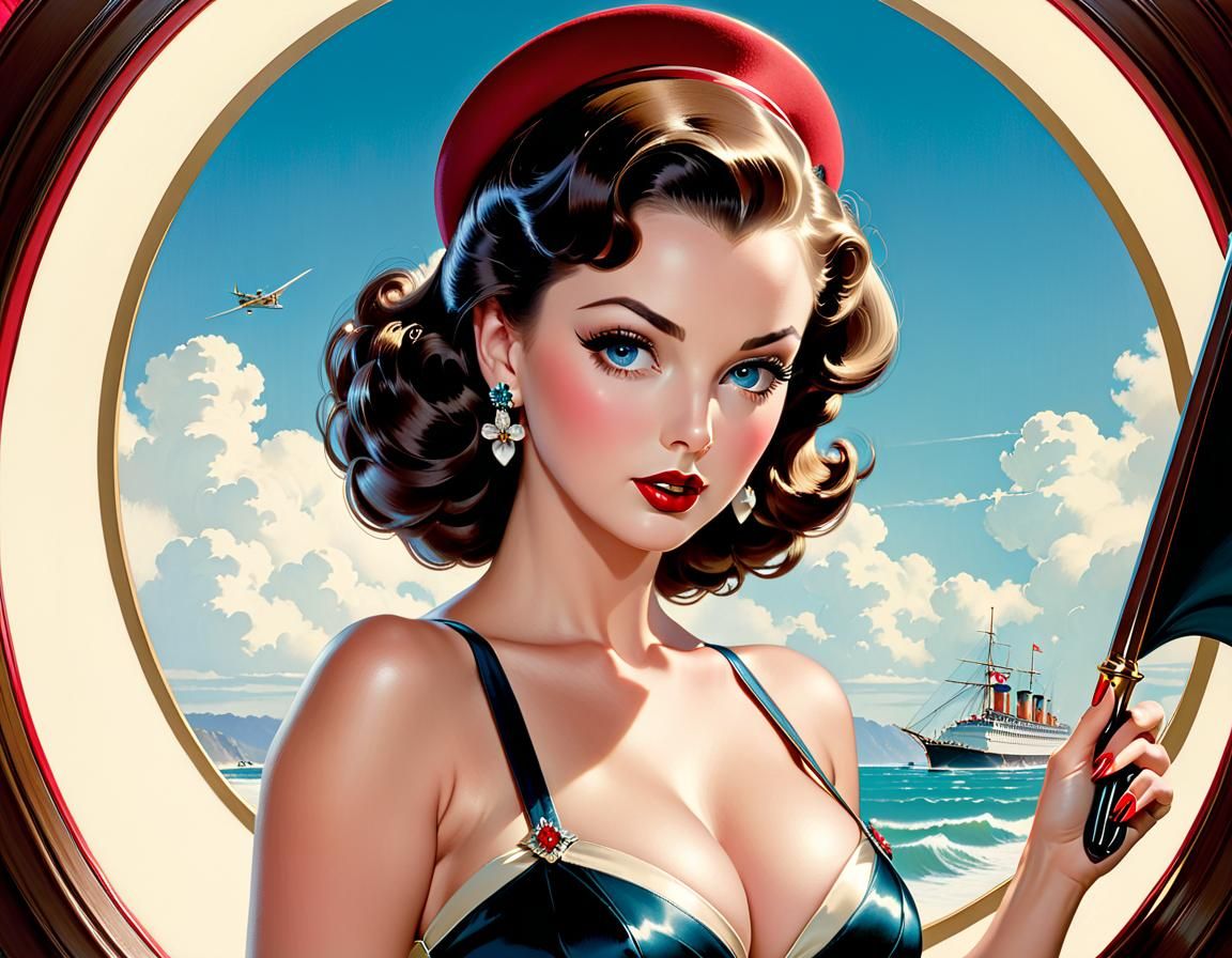 Romantic Pin-Up Art of Two Women