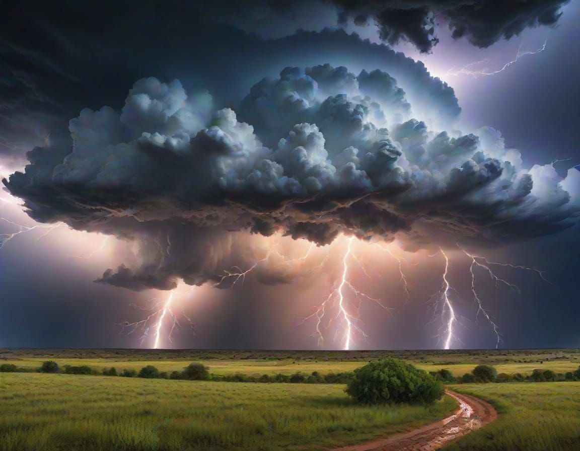 Thunderstorm Unfolds over Endless Plains in Hyperrealistic D...