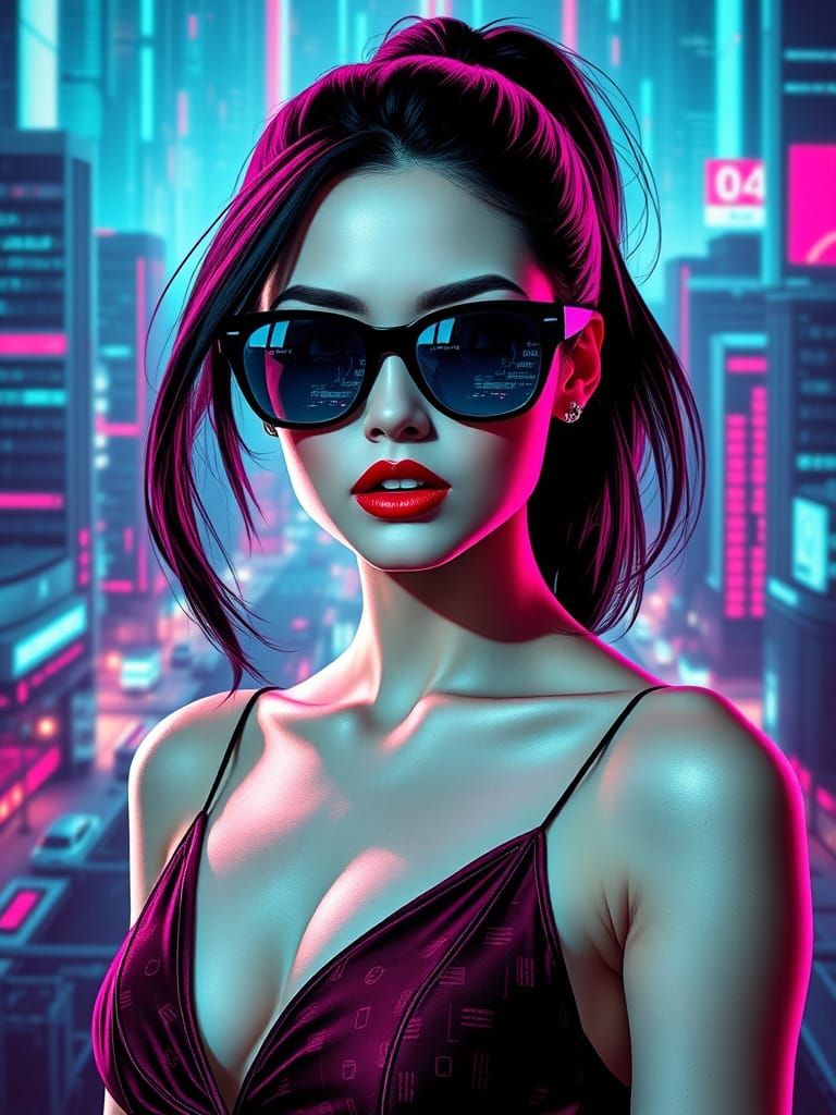 Glamorous Cyberpunk Woman with Data Fractures