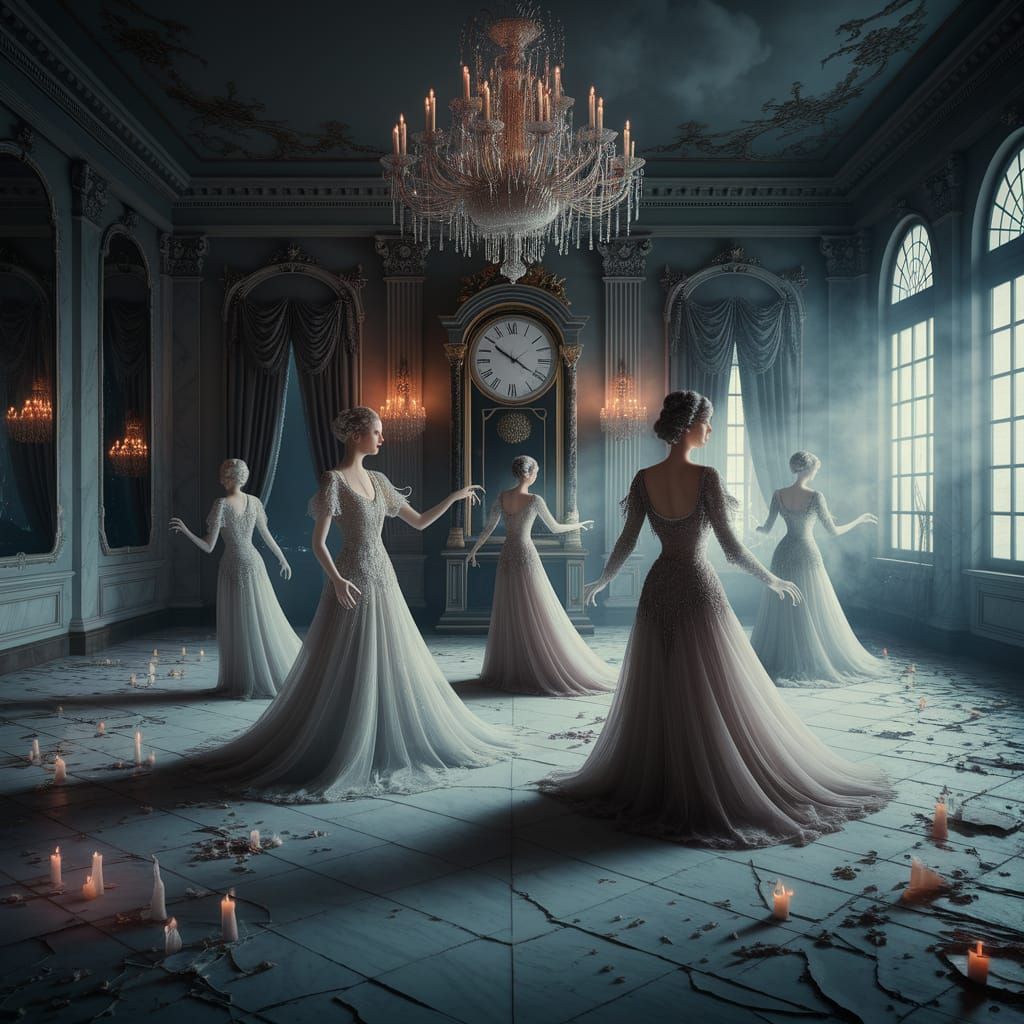 Ethereal Dance in Abandoned Ballroom
