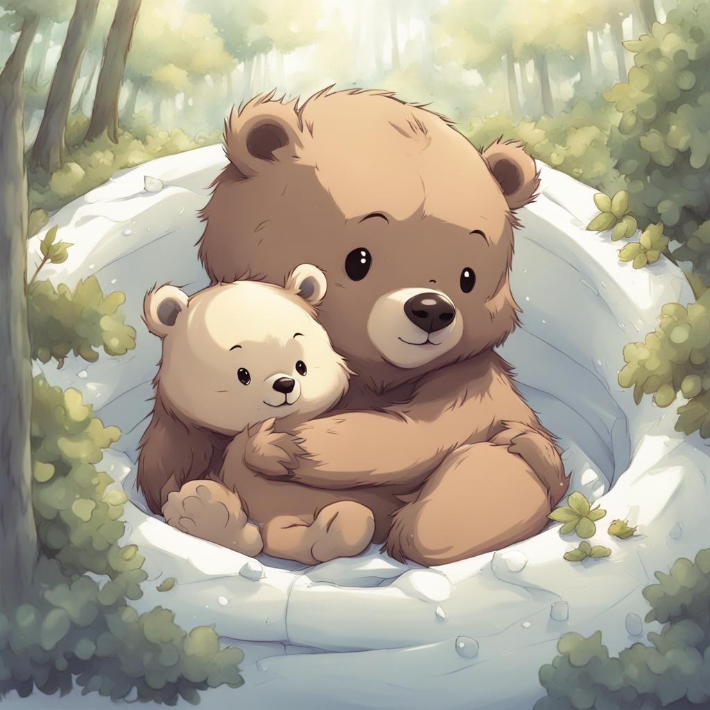 Anime Style Baby Bear Cub Illustration