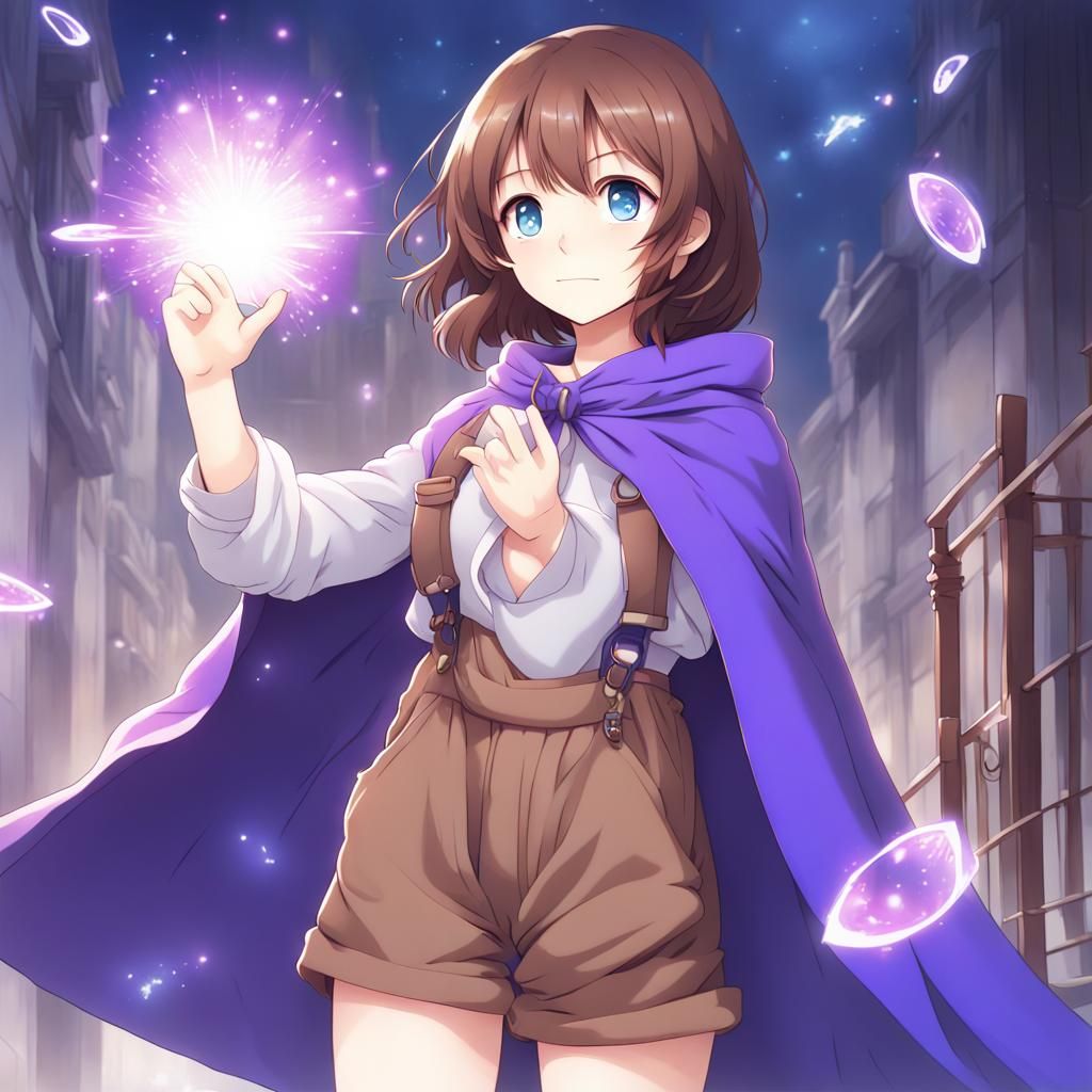 Magical Girl with Purple Cloak Anime Style