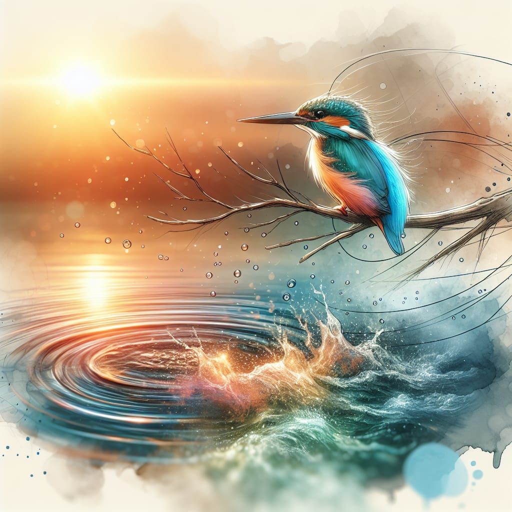 Serenity in Motion: Kingfisher at Sunset