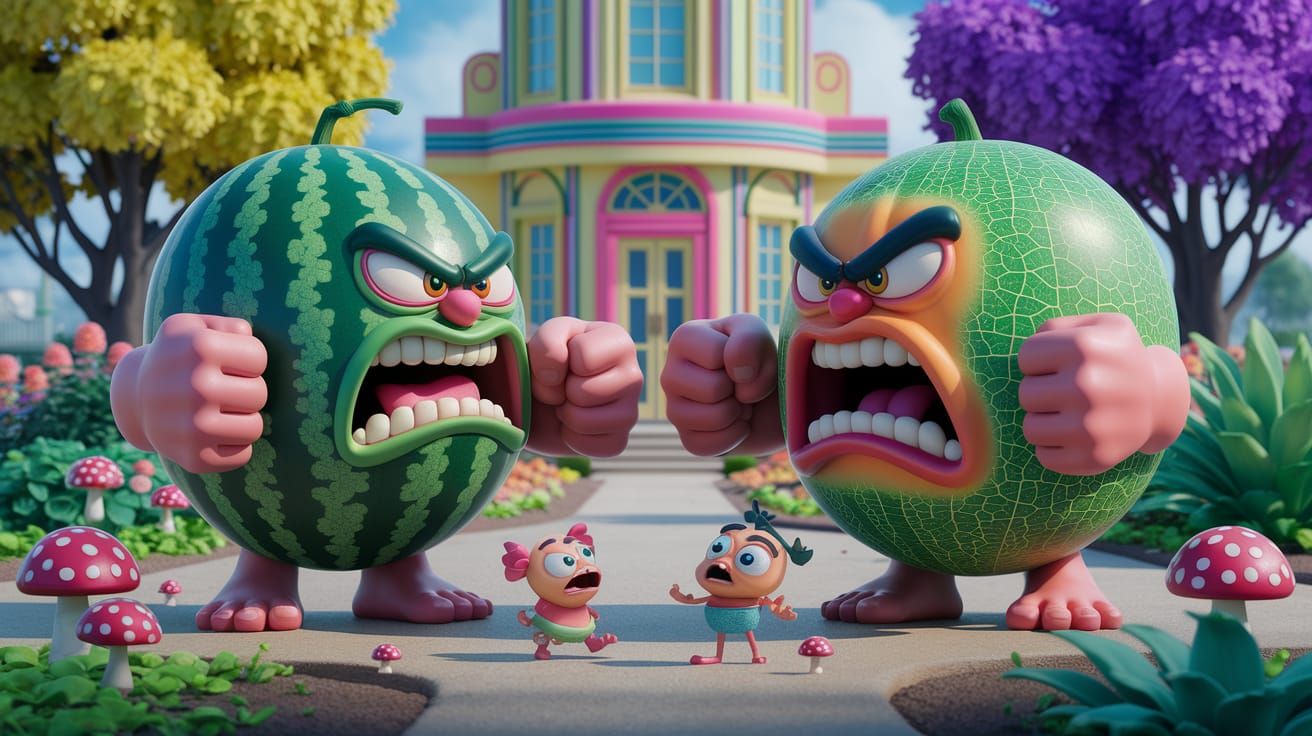 Vibrant Vegetable Duel in Whimsical Fantasy Art