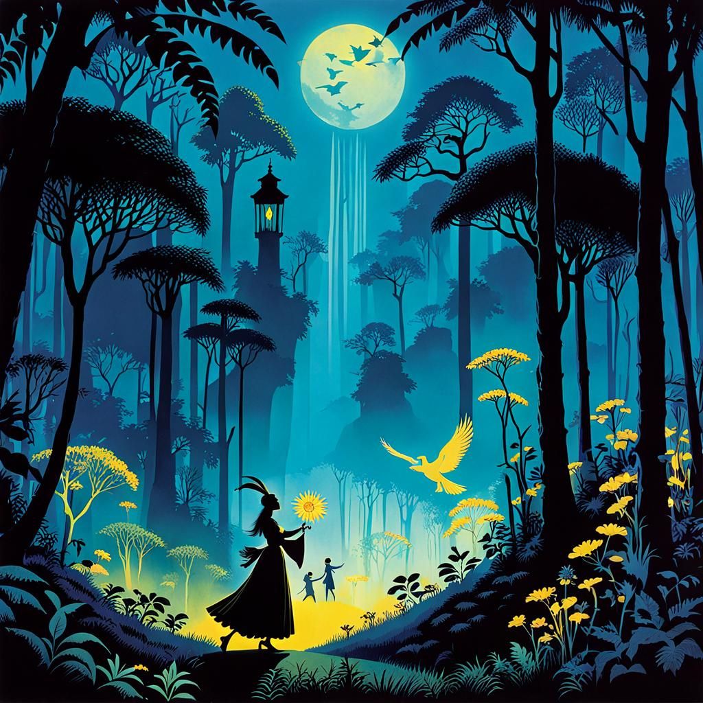 Magic Flute Illustration in Silhouette Animation Style