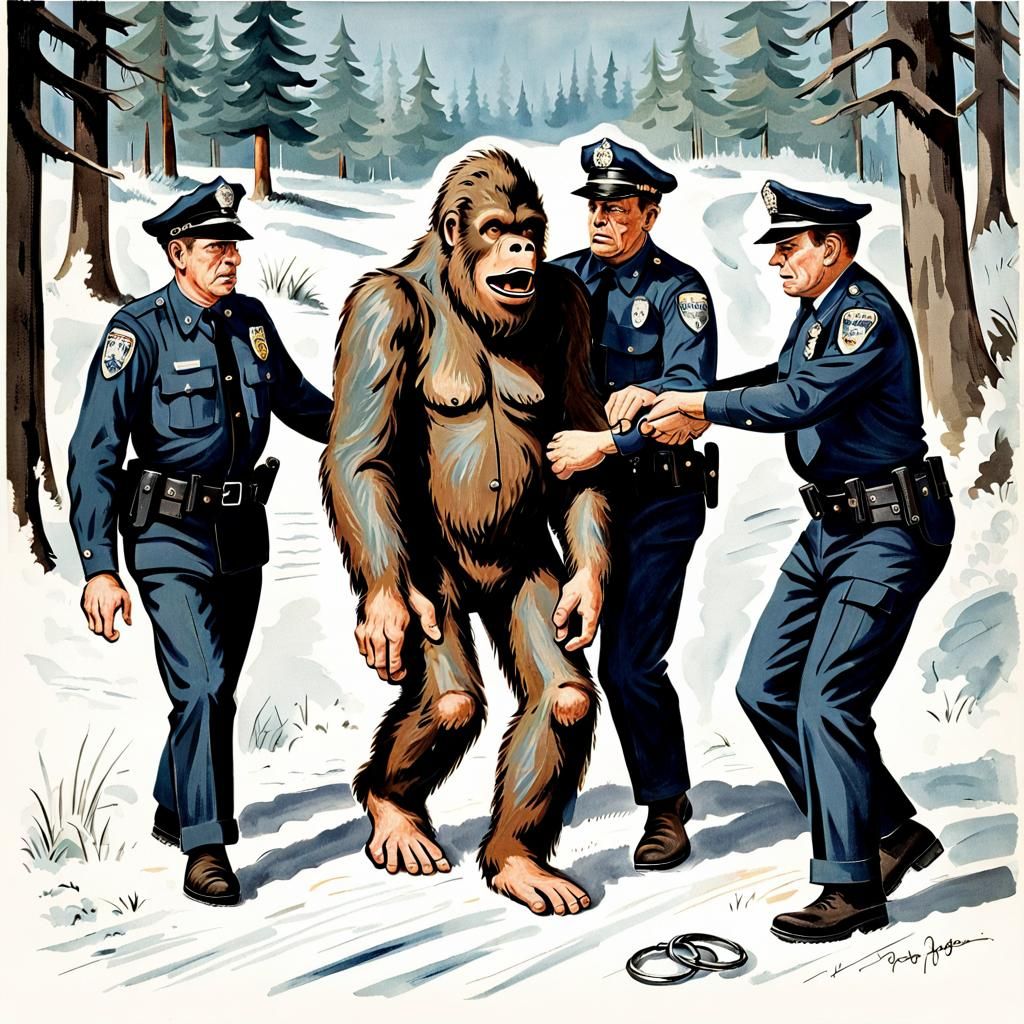 Bigfoot's Arrest: A Vintage 1955 Illustration