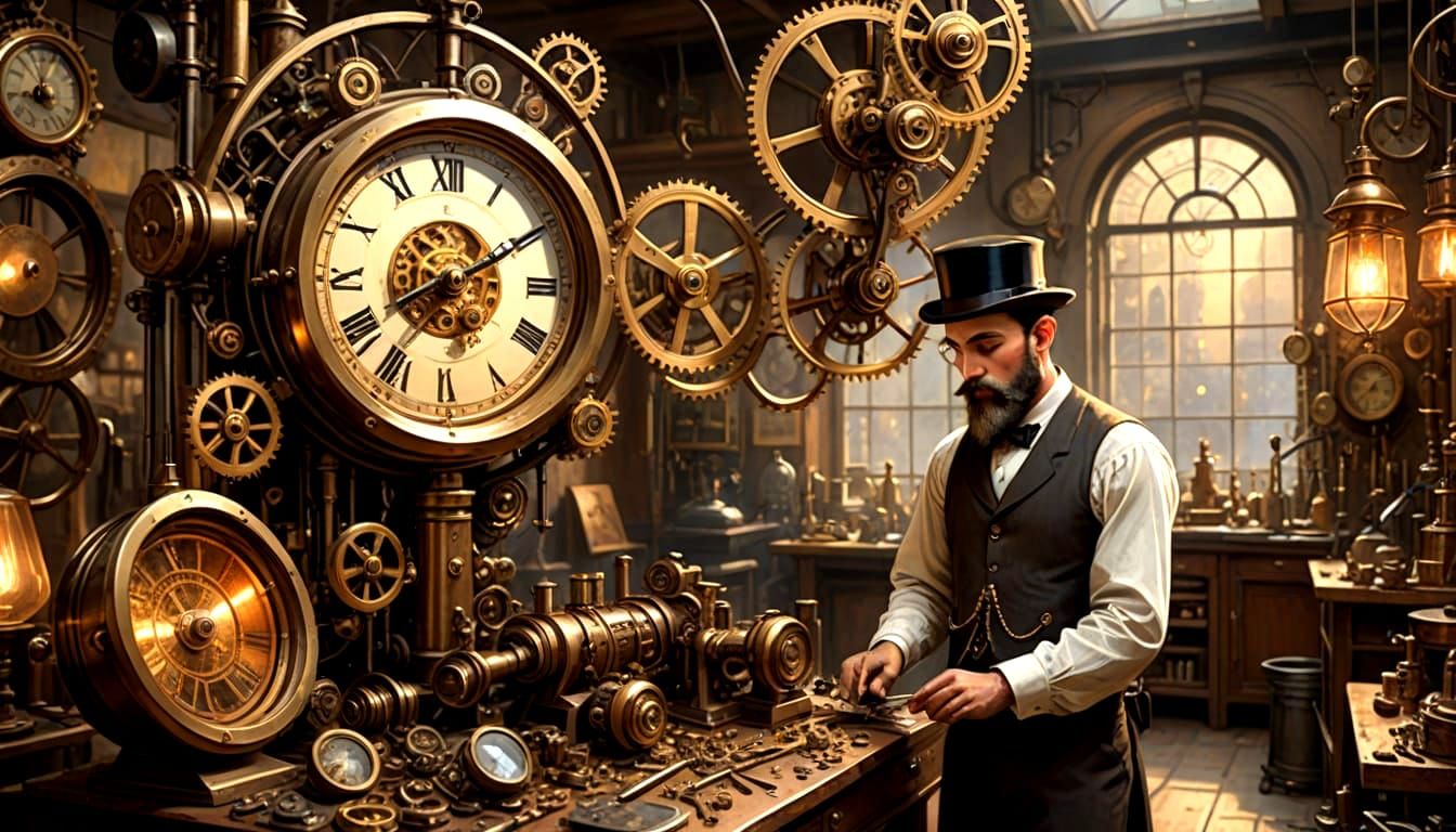 Steampunk Inventor Assembles Mechanical Bird in Chaotic Work...