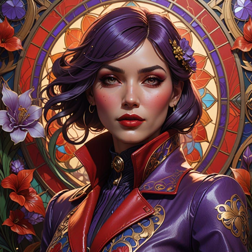 Seductive Portrait in Cyberpunk Style with Art Nouveau Accen...