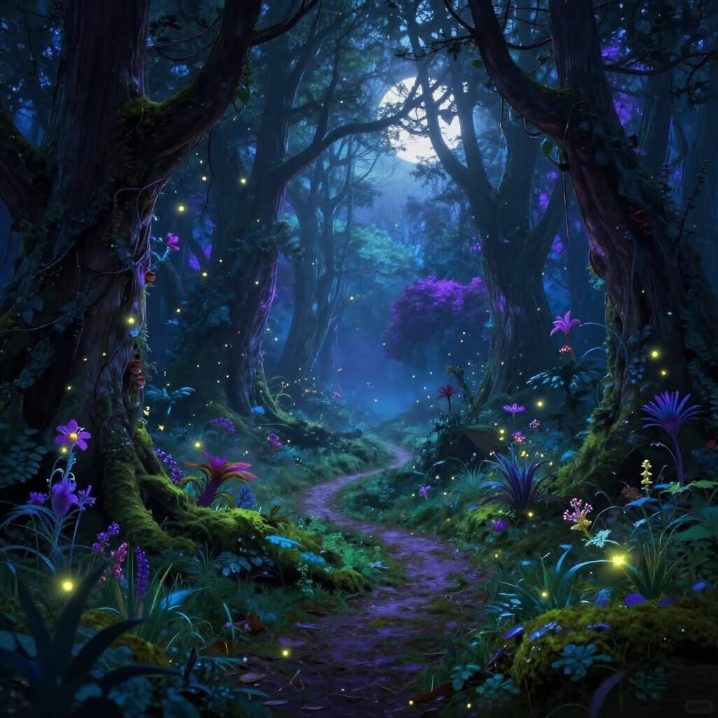 Enchanted Forest Twilight with Ethereal Lights