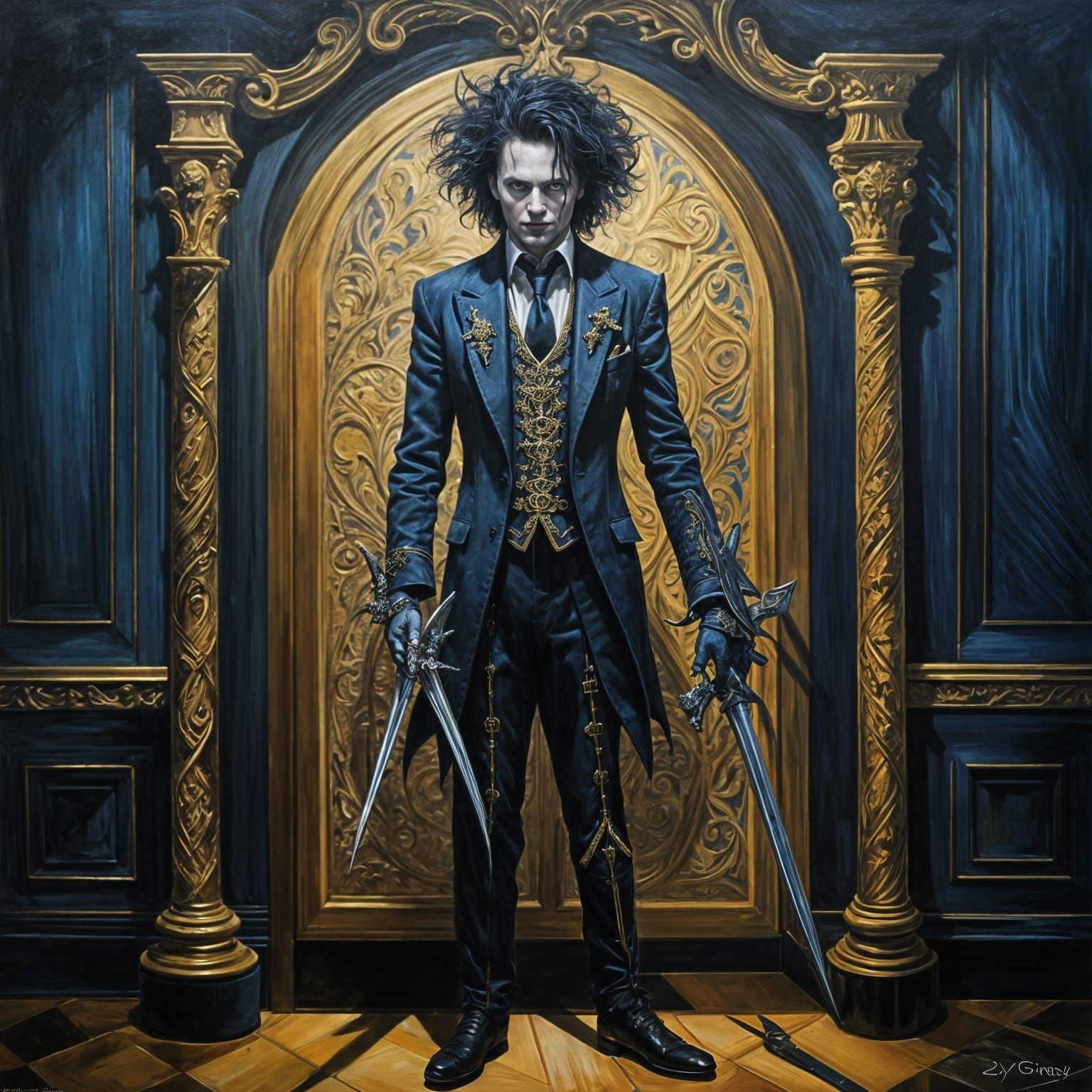 Edward Scissorhands Portrait in Gothic Oil Style