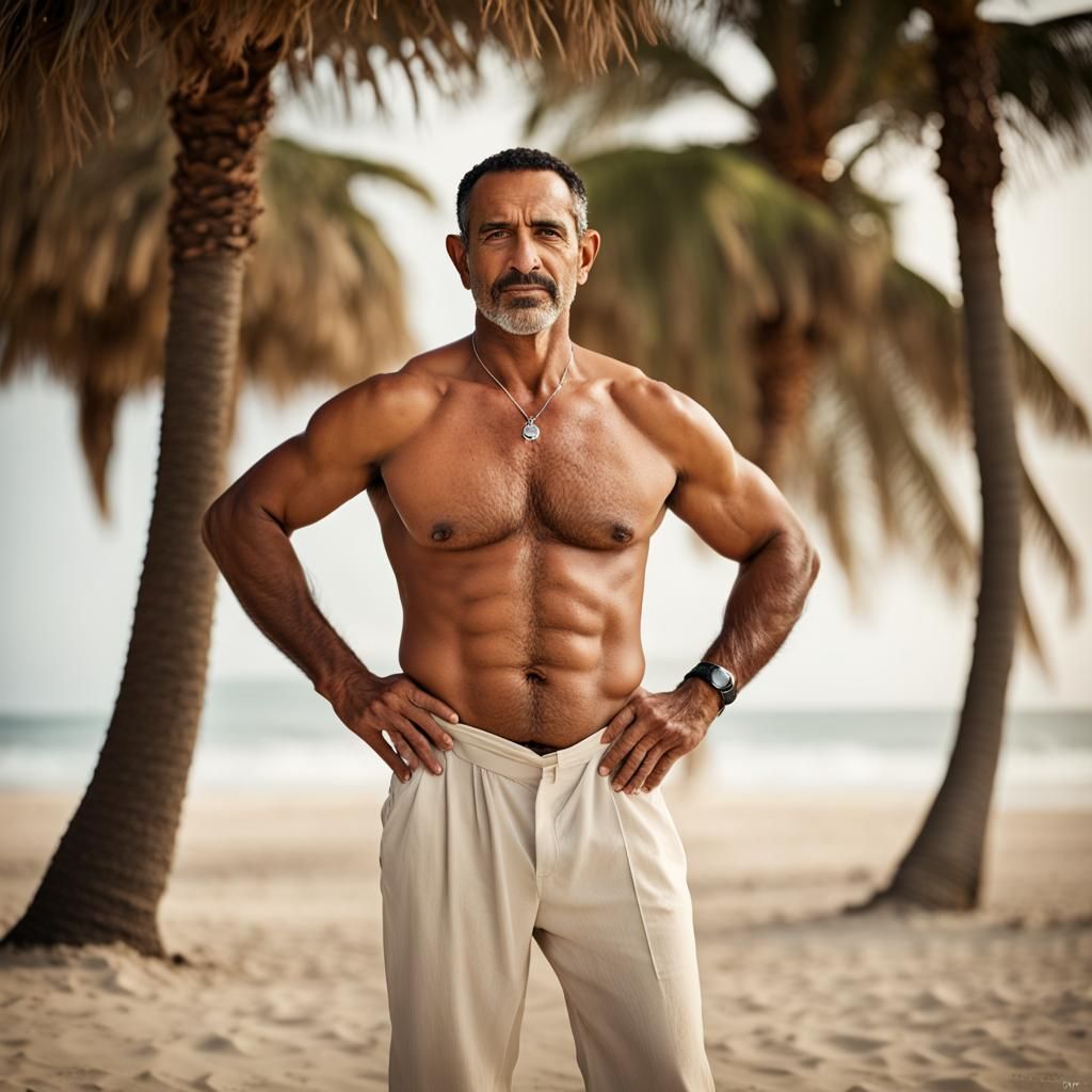 Arab Man Portrait on Beach with Bokeh