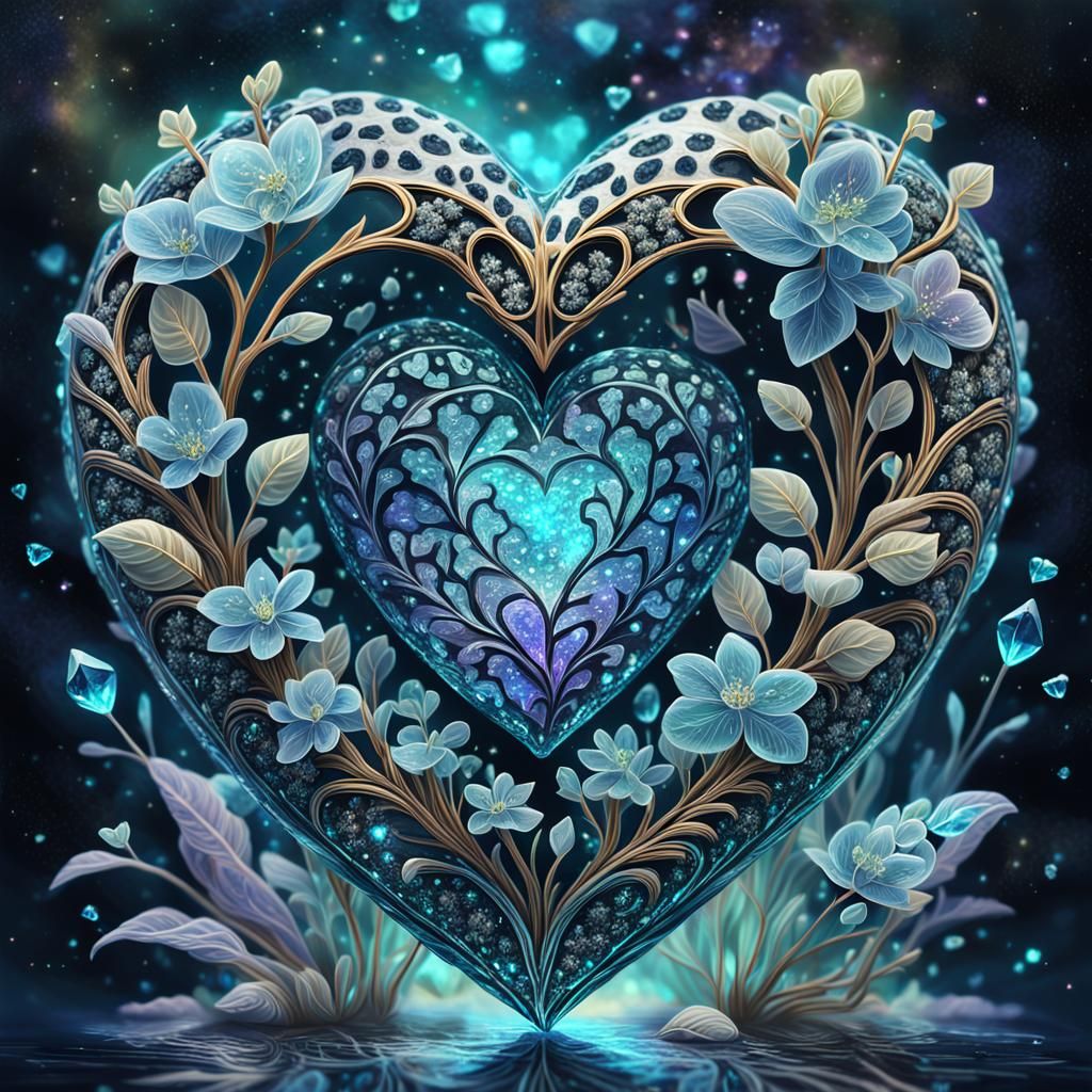 Bioluminescent Leopard Heart in Crystal: Digital Painting