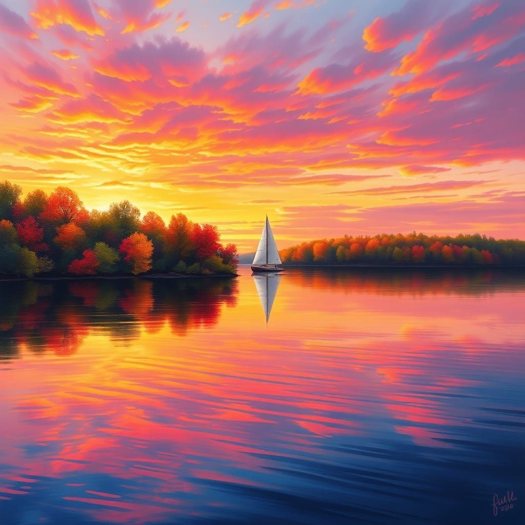 Great Lakes Sunset with Autumn Colors