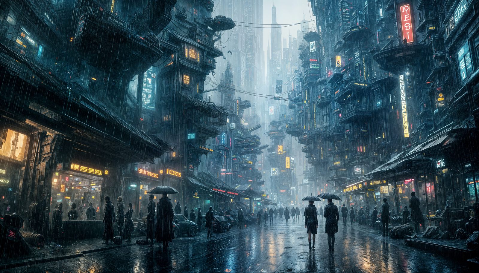 Crowded Futuristic City in Cyberpunk Style