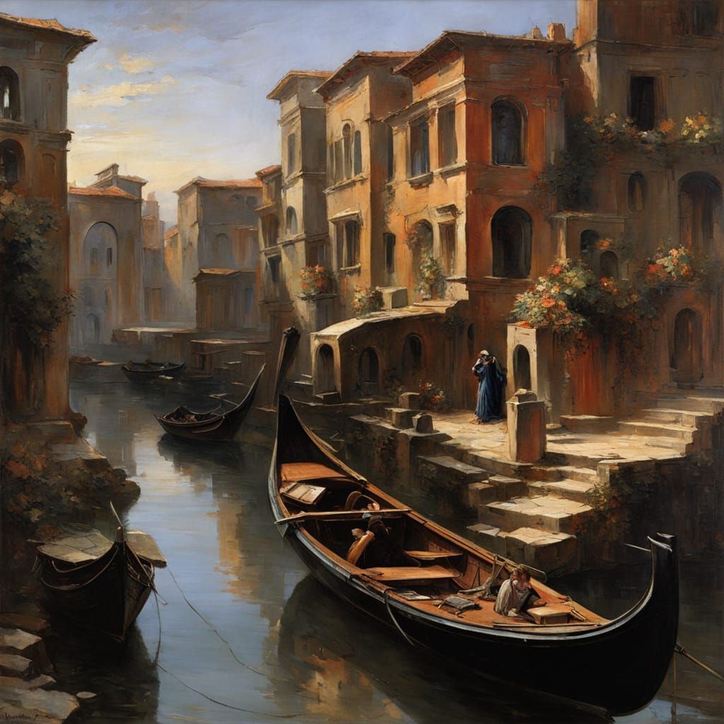 Ethereal Canal Scene in Chiaroscuro Style