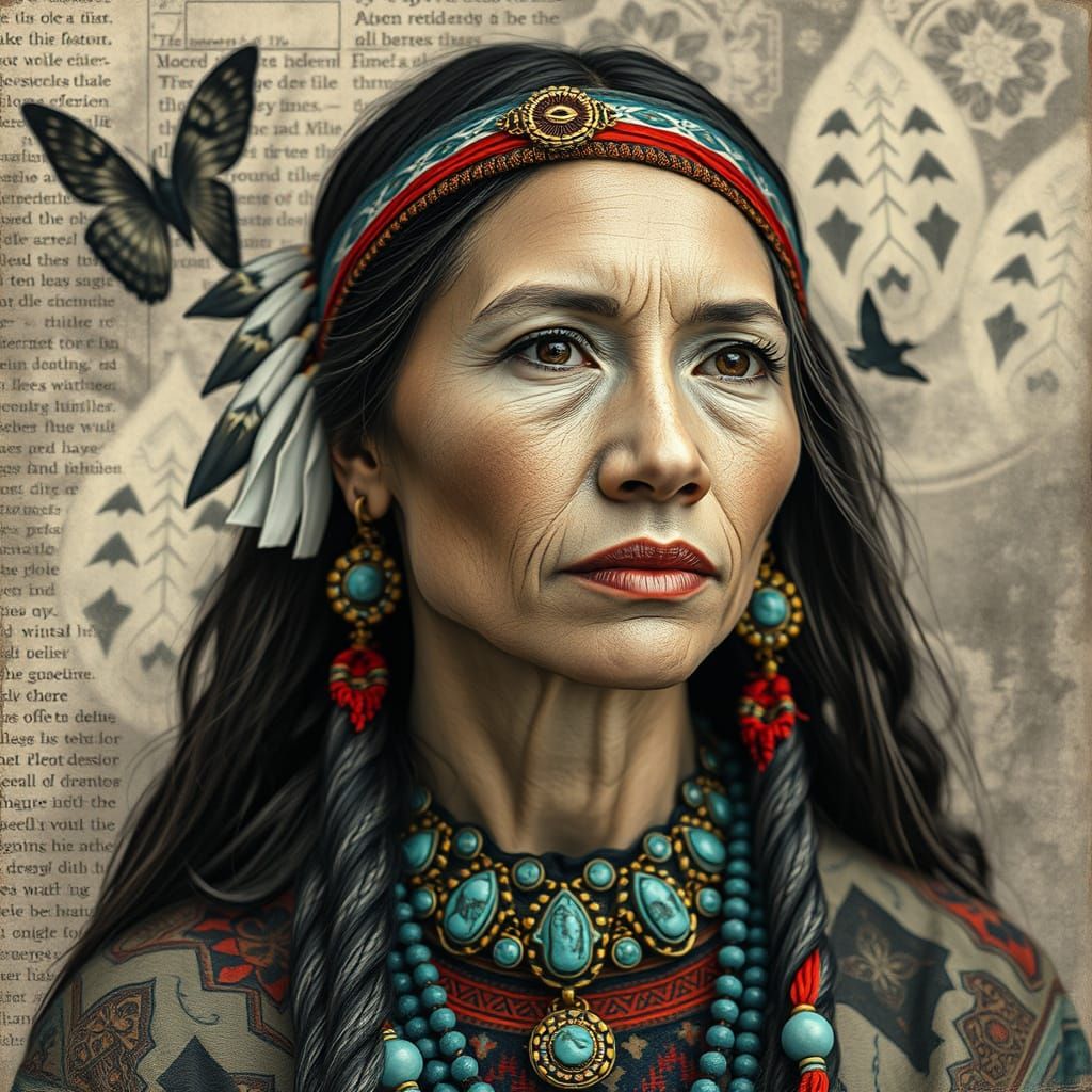 Native American Woman: Hyperrealistic Portrait in Surreal St...